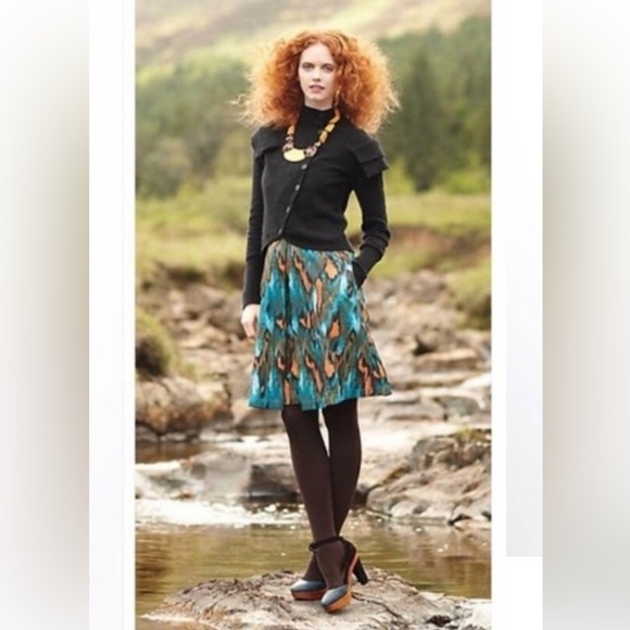 Anthropologie Girls From Savoy Teal Painted Ikat Strapless Dress Southwest Sz 4 - Picture 3 of 15